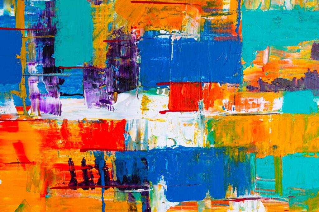 Colorful abstract acrylic painting with vivid patterns and textures.